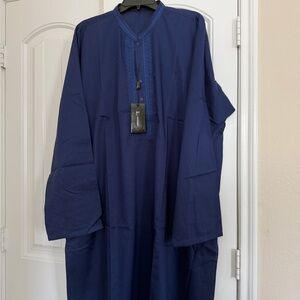 Men's J. Navy Blue Kurta shalwar Classic Long Sleeve Traditional Shirt XL